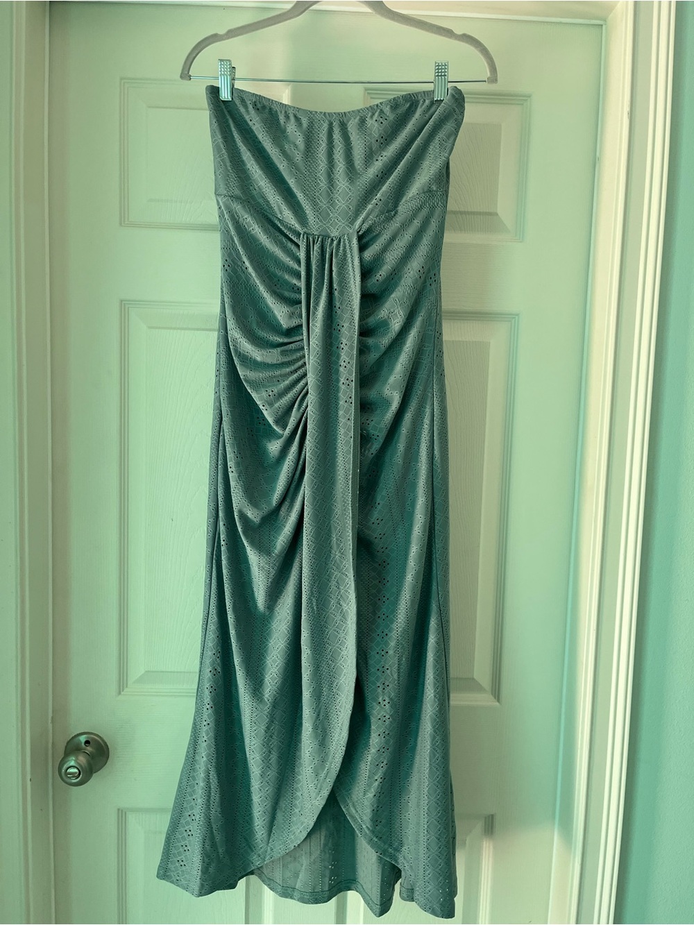 Strapless Ruched Midi Dress in Seafoam Brand new